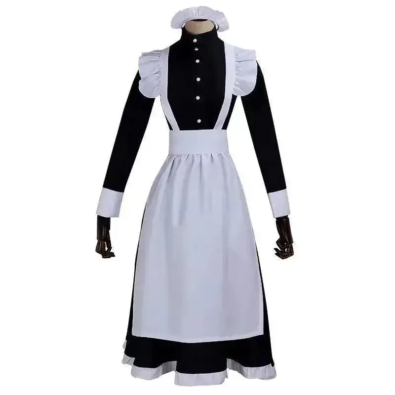 Anime Cosplay Cafe - Женский костюм горничной: длинное платье, платье-фартук,